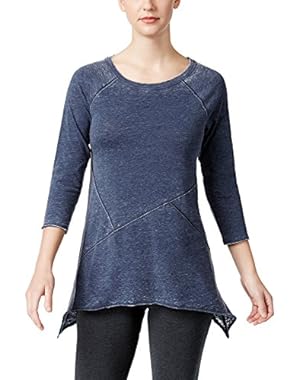 Women's Three-Quarter-Length-Sleeve Active Top, Navy Blue (Medium)