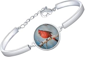 bobauna Cardinal Red Bird On Tree Bangle Bracelet Memorial Jewelry Sympathy Bereavement Keepsake Gift