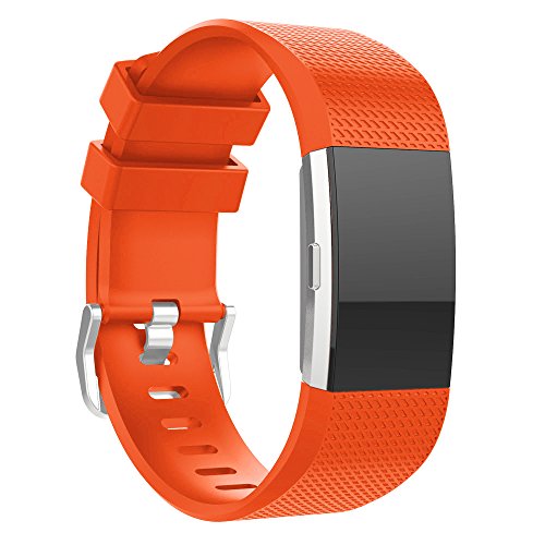 MoreToys Silicone Adjustable Replacement Accessory Sport Watch Band Wrist Strap Bracelet for Fitbit Charge 2 Fitness Wristband (Orange)
