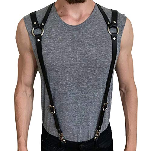 Body Chest Harness Punk Adjustable Faux Leather Belt with Buckles Rings for Men Women(LM01)