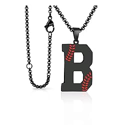 Baseball Initial Necklace for Men A-Z Letter