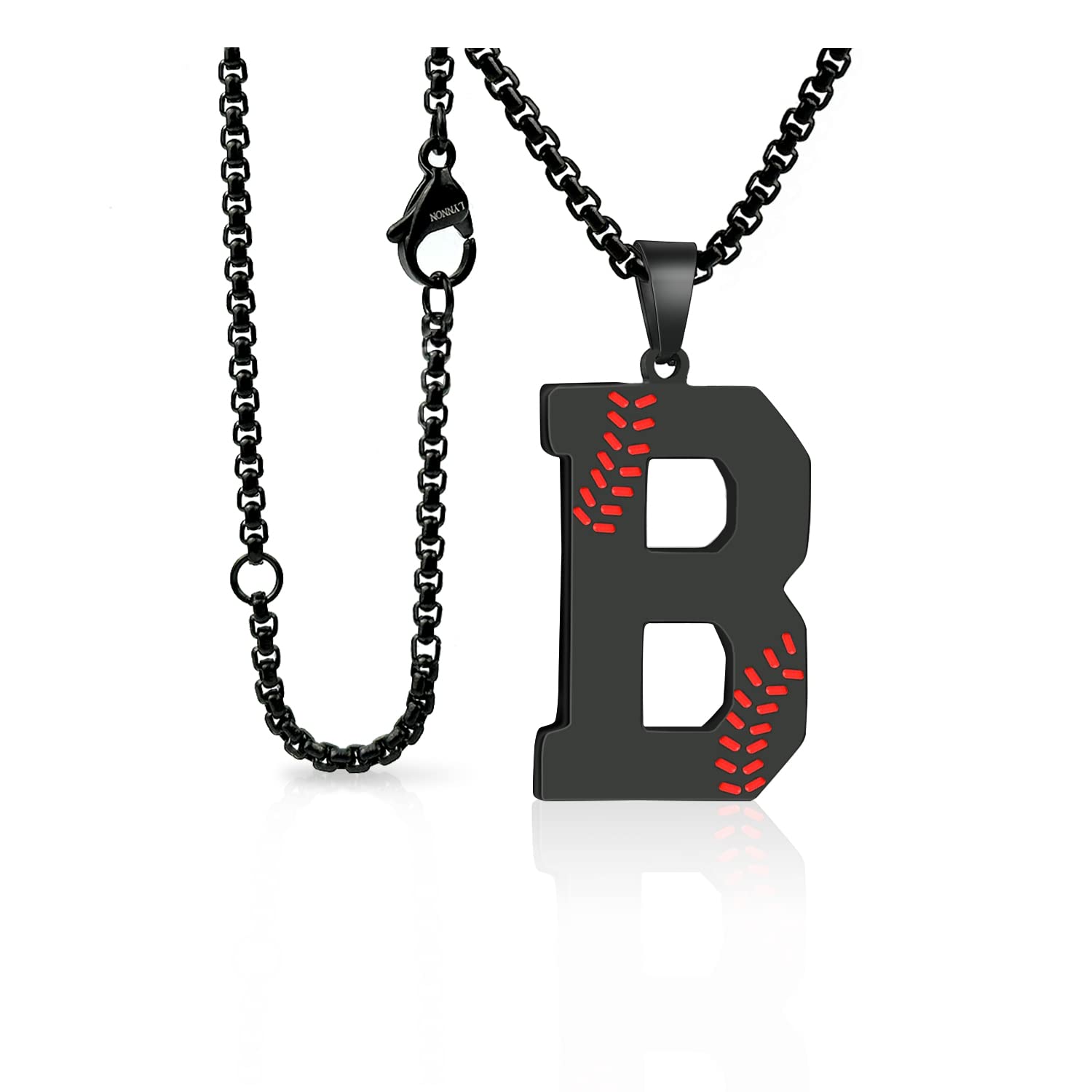 Baseball Initial Necklace for Men A-Z Letter
