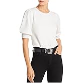 LINI Womens Abigail Bishop Sleeve Ribbed Trim Crop Sweater