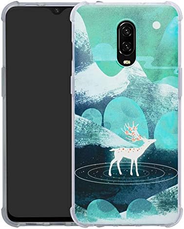 HHDY OnePlus 7 Case,[Ultra Lightweight] Reinforced [4-Corners Bumper] Flexible TPU [Pattern Design] Cover for OnePlus 7 / OnePlus 6T,Green Sika Deer