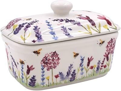Leonardo Collection Lavender Bees Butter Dish Handpainted Fine China Lid