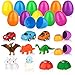Baztoy Easter Eggs Plastic Bulk Easter Toy Gifts Party Favor Filler with Surprise Mini Toys contain Dinosaurs Vehicles Rabbits Stampers and Nestling, Decoration Resurrection Egg Toy for Kids Toddlers Boys and Girls (12 Pack)