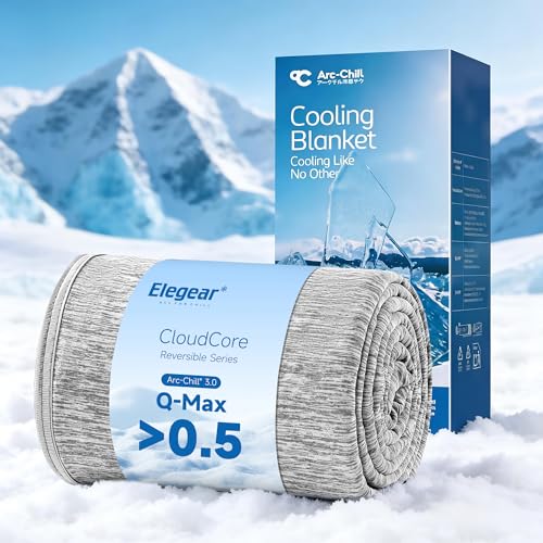 Elegear Cooling Blanket, Revolutionary Twin Size Summer Blanket, Absorbs Body Heat to Keep Cool on Hot Nights, Q-Max 0.4 Cooling Fiber,100% Cotton Blanket - Grey, 59"x79"