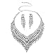 FUMUD Wedding Cz Crystal Rhinestone Tassels Statement Necklace and Earrings Jewelry Sets for Brides