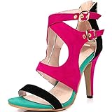 AIWEIYi Womens Patch Color Cutouts High Heel Dress Sandals