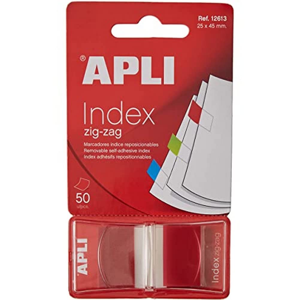 APLI Adhesive Index Film Fluorescent Colours Zig-zag, Red 45 x 25 mm