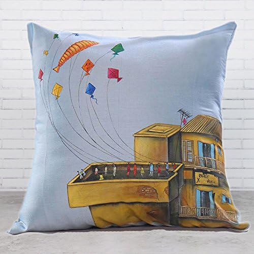 18 x 18 inch Square Decorative Hand Painted Kites Poly Cotton Throw Pillow Cushion Cover Case Sofa Chair Car Seat Pillowcase For Living Room, Kids, Study, Travel, By Klamod India