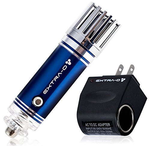 EXTRA-O Car Air Purifier Ionizer with Home 12V Adapter - Removes Cigarette Smoke, Bacteria, Odor Smell - Helps With Allergies - Mini Air Cleaner Gadget Smoke Eater Eliminator Remover - Blue