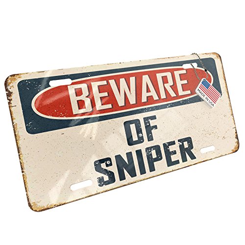 NEONBLOND Metal License Plate Beware Sniper Vintage Funny Sign