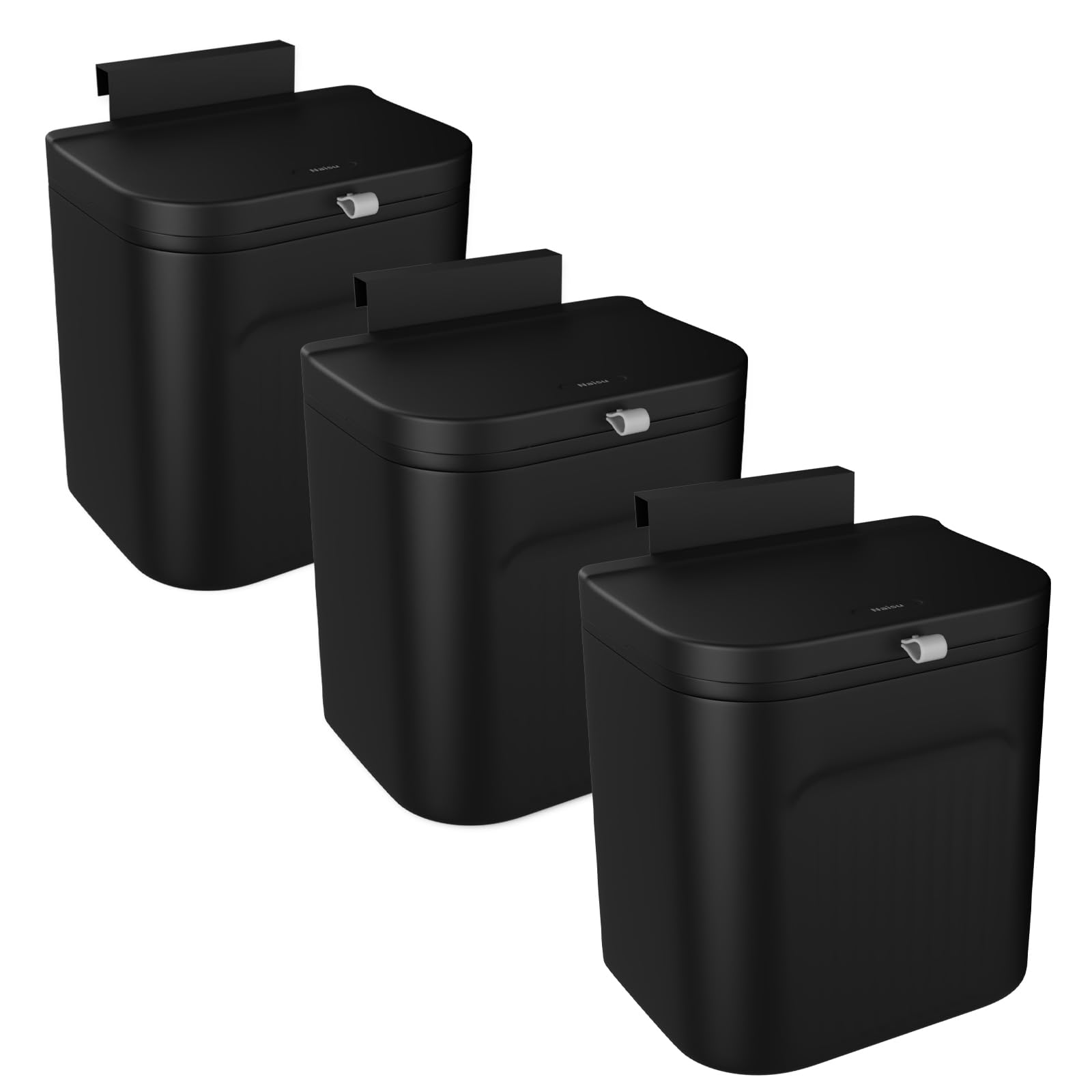 Photo 1 of Naisu 3 Pack 1.12 Gallon Kitchen Garbage Bin for Counter Top or Under Sink, Stick on The Wall?Hanging Small Trash Can with lid for Cupboard/Bathroom/Bedroom/Office(Black)