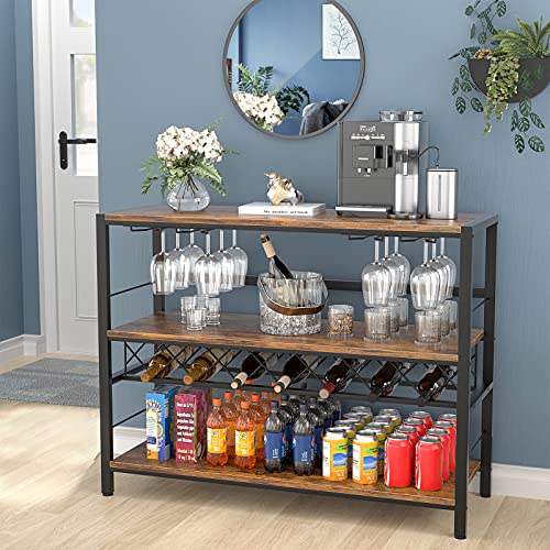 Ecoprsio Wine Rack Table, Industrial Bar with Wine Rack and