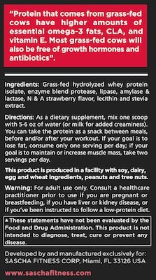 Sascha Fitness Hydrolyzed Whey Protein Isolate,100% Grass-Fed (2 Pounds, Strawberry) ...