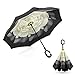 Ylovetoys Double Layer Inverted Umbrella with C-Shaped Handle, Windproof Car Open Folding Reverse Umbrella UV Protection Large Upside Down Straight Umbrella for Car Rain Outdoor (White Flower)