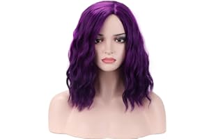 BERON Mix Purple Wig Short Curly Wig Bob Wig Purple Wigs Women Girls Beach Wave Wigs for Cosplay Costume Party Wig Cap Included