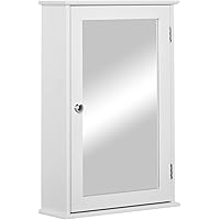 kleankin Bathroom Mirror Cabinet, Wall Mounted Medicine Cabinet, Storage Cupboard with Door and Shelves, White