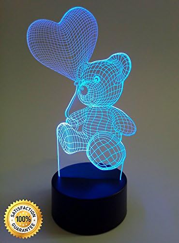 Gadgetized 3D Illusion Baby Night Light for Kids Room, 7 Color Changing Teddy Bear Lamp, Soothing Childs Room 3D Lamp