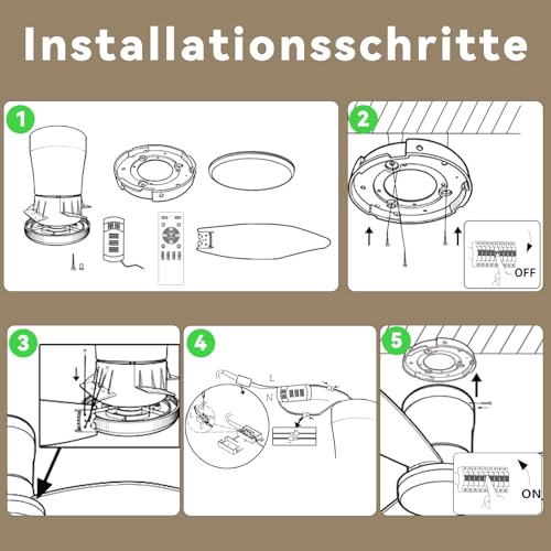Homefire Ventilador de techo luz - Ventilador de techo silencioso de 3 aspas con luz, blanco, brillo ajustable, 6 velocidades, control remoto Lámpara de techo para dormitorio o cocina