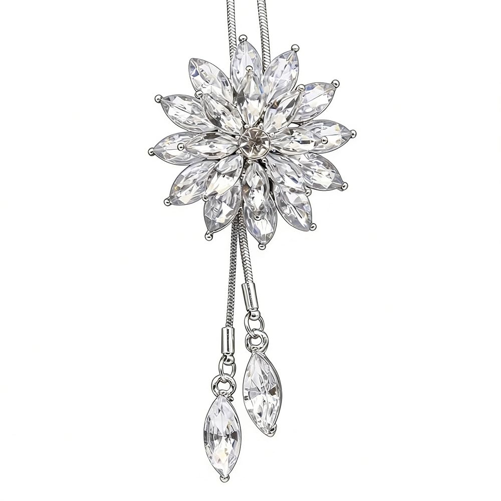 TOFBS Rhinestone Floral Pendant Long Necklace for Women Sweater Chain Statement Necklace Choker Adjustable Elegant Jewelry Accessories Dressy Collocation Winter Evening Party Wedding (Purple)