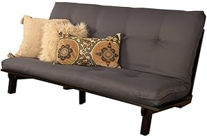 Kodiak Furniture Carson Full Size Futon Frame and Mattress Set - Java Brown Finish Wood Futon Frame with Mattress Included in Twill Gray Color