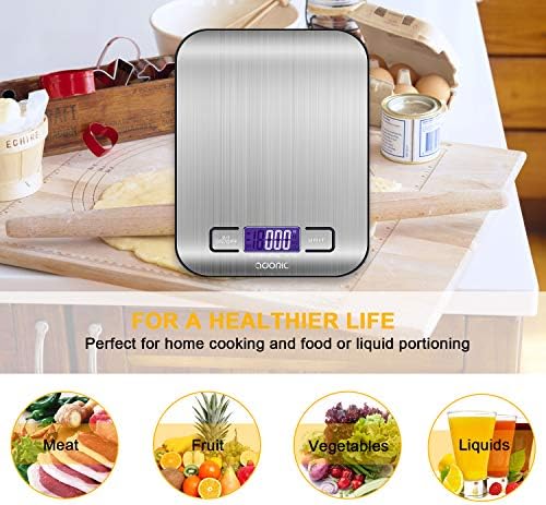 ADORIC Balance Cuisine Electronique Balance de Précision - Balance numérique de Cuisine de Haute Précision, 5kg/1g, Acier Inoxydable Tactile Sensible Écran LCD Rétroéclairé Auto-arrêt - Cuisine A Vivre ADORIC Balance Cuisine Electronique Balance de Précision - Balance numérique de Cuisine de Haute Précision, 5kg/1g, Acier Inoxydable Tactile Sensible Écran LCD Rétroéclairé Auto-arrêt