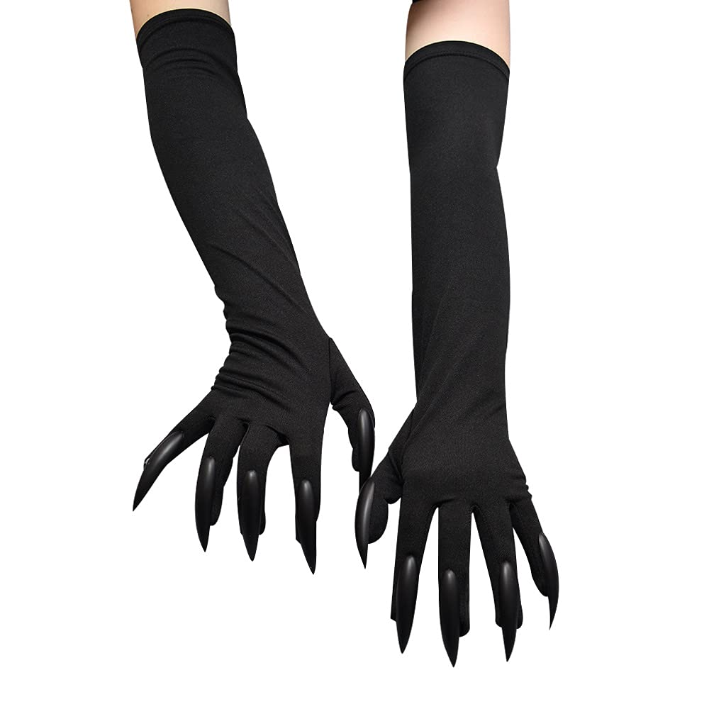 Moonlove Adult Halloween Gloves with Long Nails Cosplay Costume Claw Paw Mitts Pointed Fingernails Elbow Length Funny Ghost Bizarre Gloves Hand Mittens for Fancy Dress Ball Carnival Party Props