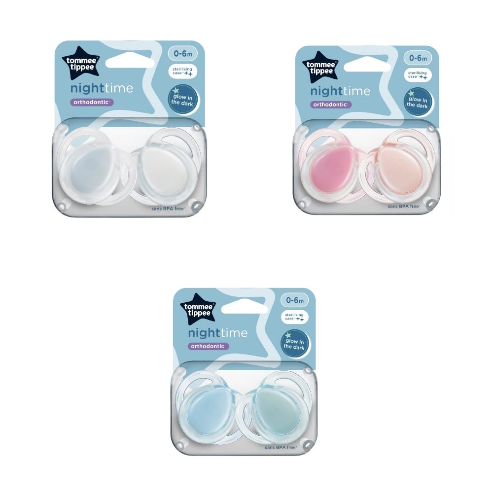Tommee Tippee Night Time Orthodontic Pack of 2 Soothers 0-6m Assorted Design ONE Selected at Random