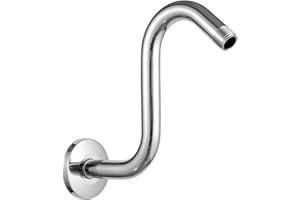 OFFO Shower Head Extension Arm 8 in, S Shaped Shower Arm with Flange High Rise Goose Neck Shower Arm Extension Chrome Finish