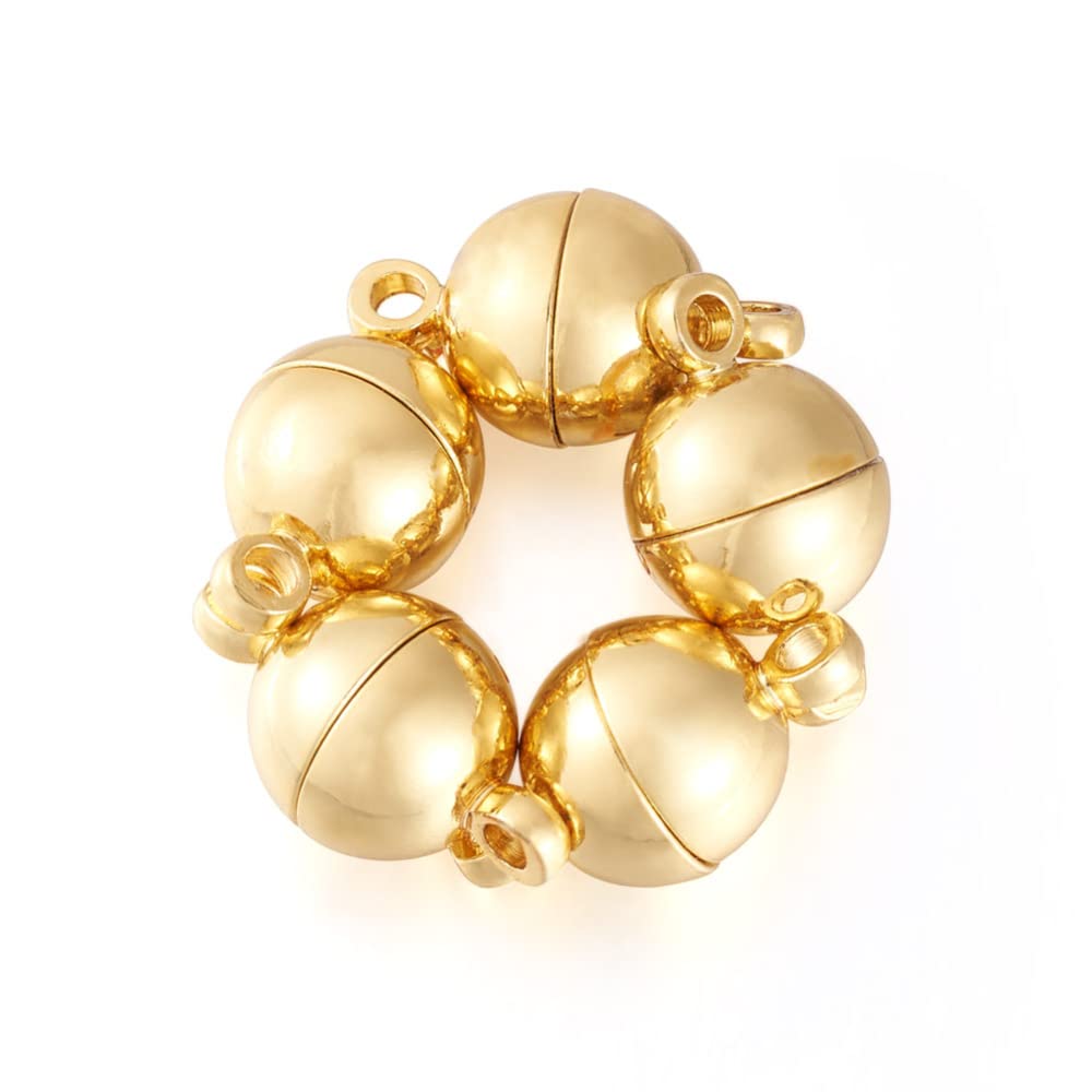 Craftdady 20 Sets 24K Gold Round Magnetic Clasps Magnet Converters Locking Clasps 14.5x8mm for Jewelry Bracelet Necklace Making Hole:1.6mm