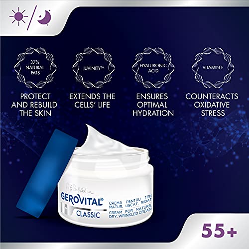 Gerovital H3 Classic Anti-Wrinkle Face Cream Very Moisturizing with Hyaluronic Acid and Vitamin E with High Restorative Power for Mature, Dry & Wrinkled Skin, 50ml