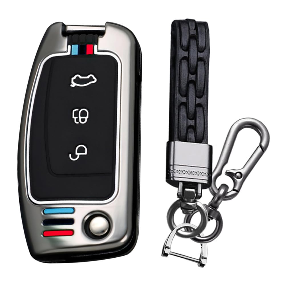 KUNIO Key Fob Cover fit ford Fiesta Focus MK2 C-Max B-Max Eco Sport Escort Tourneo Courier Ecosport key fob cover Metal Cover Key Cover Key Holder Key Case Key Fob A Black