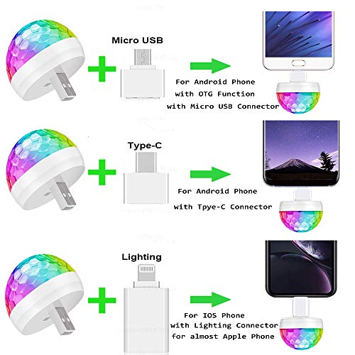 OENEW USB Mini Disco Light, 4 Packs Small Ball Stage Lamp with USB Port for Mobile Phone Car, Colorful RGB Bulb for Kids DJ Karaoke Club Bar Birthday Party Home