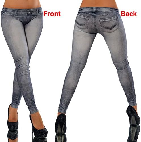 HHLJ Women’s elastic Seamless simple wild thighs whitish old imitation Washed denim leggings Tights Pants (Free, Black)