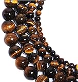 LK-CRAFTS Natural Yellow Brown Golden Tiger Eye Gemstone Round Loose Beads For Jewelry Making Findings /Accessories 1 Strand 15.5 inches - 6mm