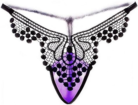 Amazleer Women Sexy Open Crotch Lace Transparent G String Lingerie Thongs Underwear for Ladies Panty (Blackpurple)