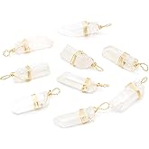 QSLLER 8pcs Natural Stone Clear Quartz Winding Gold Wire Pendant For Jewelry Making DIY Necklace Earring Accessories Gems Charm Gift 10x30mm