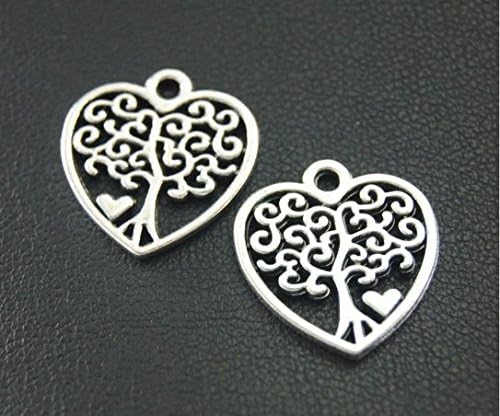 14 Pcs Antique Silver Heart Tree Charm Heart Pendant 18x19mm (NS727)
