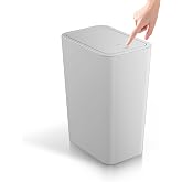 TIPGO Bathroom Trash Can with Lid, 4 Gallon / 15 Liter Small Garbage Can, Press Top Bin, Plastic Wastebasket with Pop-Up Lid for Bedroom, Living Room, Office (Grey)