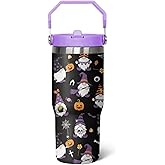qwpmvhsak 30 oz Halloween Gnome Flip Tumbler Insulated Stainless Tumbler,Halloween Goth Ghost Travel Coffee Cup Water Botter, Witch Goth Decor Halloween Gifts For Women