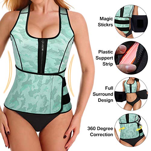 Slimerence Neoprene Sauna Suit Tank Top Vest, Latex Sport Girdle Waist Trainer Corset, for Women 1_Light Green 2XL