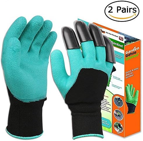 Garden Genie Gloves with Fingertips Claws, DIWENHOUSE Waterproof Gardening Yard Work Gloves for Digging Weeding Seeding Poking, Rose Pruning Gloves Mittens Digging Gloves, 2 Pairs
