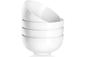 MALACASA 26 oz Porcelain Soup Bowls, 6" Cereal Bowls - White Bowls Set of 4 for Soup, Cereal, Oatmeal, Fruit, Rice - Dishwash