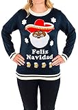 Women's Feliz Navidad and Beer Ugly Christmas Sweater in Navy By Festified