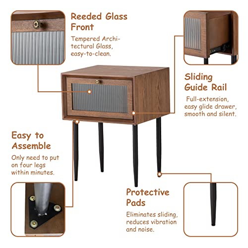 COZAYH Mid Century Modern Nightstand with Drawer Walnut Wood Grain