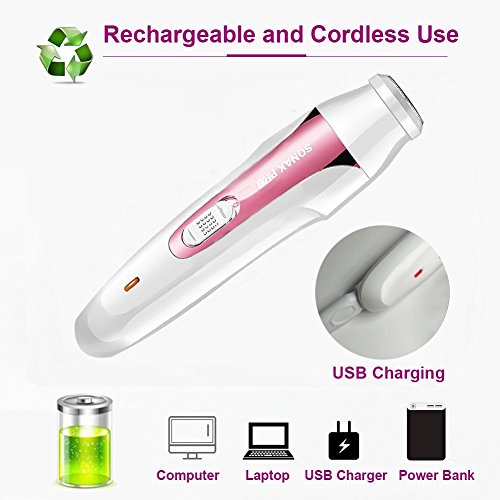 Hair Removal for Women 5 in 1 USB Rechargeable Hair Epilator Waterproof Lady Shaver Facial Hair Remover Women's Personal Groomers for Face Eyebrow Nose Armpit Bikini Arm Legs (Pink)