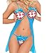 Eternatastic Women Mesh Cupless Babydoll Sleepwear Lingerie Set Thong Blue XL