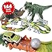 Veken Race Track Set with 2 Dinosaurs, 1 Race Car Toy, Cage, Ball, Double-Door, 2 Bridges, Slopes, 4 Trees & 144 Flexible Tracks for Boys Girls